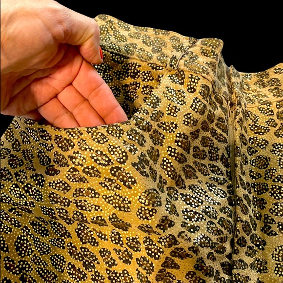 🎉HP🎉 NWT CEDARS Gold & Black Metallic Animal Print Lined Leather Pants Size 12 - Picture 6 of 16
